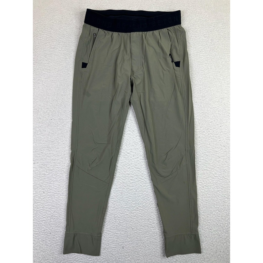Beyond Clothing Jogger Pants Mens Medium Green Nylon Stretch Zip Pocket Athletic